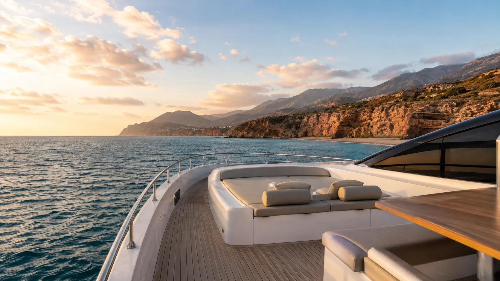 Yacht di lusso che naviga lungo la costa marocchina con tempo calmo