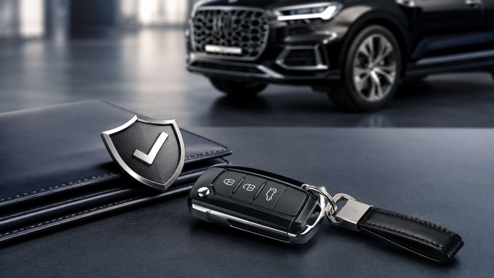 Premium-Versicherungskonzept mit Luxus-SUV-Schlüsseln